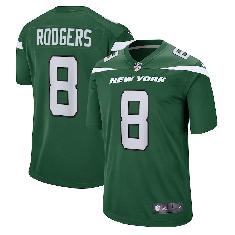 Men New York Jets #8 Aaron Rodgers Nike Gotham Green Game NFL Jersey